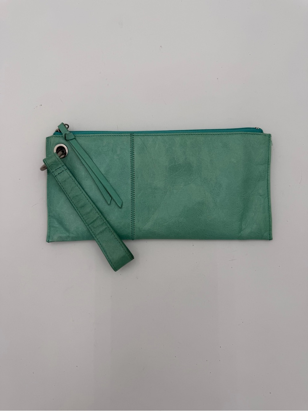 HOBO The Original Vintage Turquoise Leather Wristlet Clutch Geometric Lining